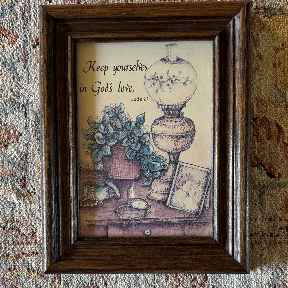 Framed Inspirational Art with Lamp and Plant